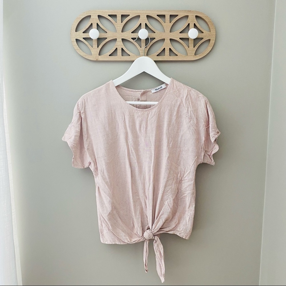 Madewell Mauve Pinstripe Button Back Top Red Sz Small